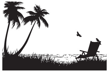 Vector Beach Landscape Silhouette
