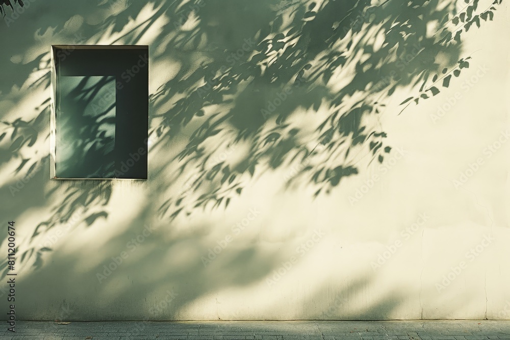 Poster tree shadow and window silhouette cast on a wall, a frame that plays with light and shadow to create