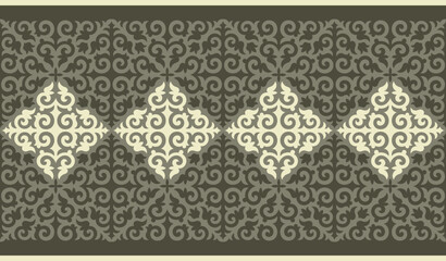 Kazakh ornaments. Strip of plant patterns. Ethno style.  Horizontal patterned design. Traditional patterns of Kazakhs. Ancient Turkic ornaments. Traditions of Kazakhstan. Decorative art of nomads. 