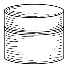 Cream container line art. Facial skin care. Cosmetic product. Hand drawn vector sketch illustration.