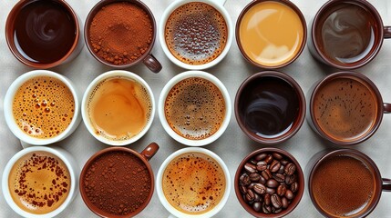   A well-organized table showing various coffee and espresso bean cups