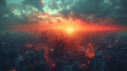 Breathtaking Sunset Over a Vibrant and Expansive Metropolis,Showcasing the Grandeur of Modern Urban Architecture