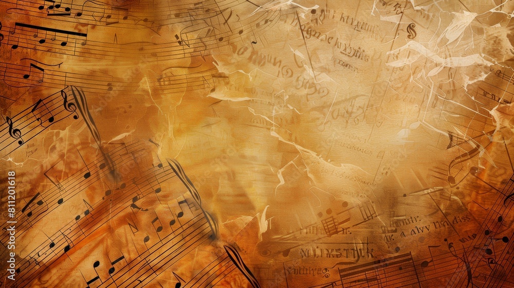 Poster A grungy backdrop filled with music notes, creating a chaotic and artistic atmosphere that embodies the essence of musical creativity. Generative AI