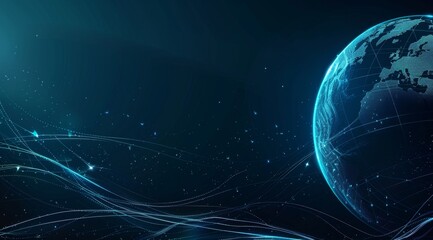 Obraz premium Abstract blue background with a digital globe and technology waves for a global network, internet or business concept design Generative AI