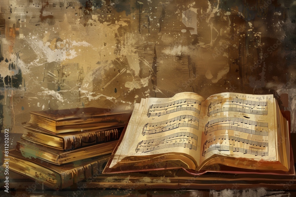 Aufkleber an open book rests on a wooden table, inviting readers to dive into its pages and explore the world 