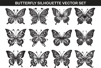 Naklejka premium Butterfly Silhouette Vector Illustration set