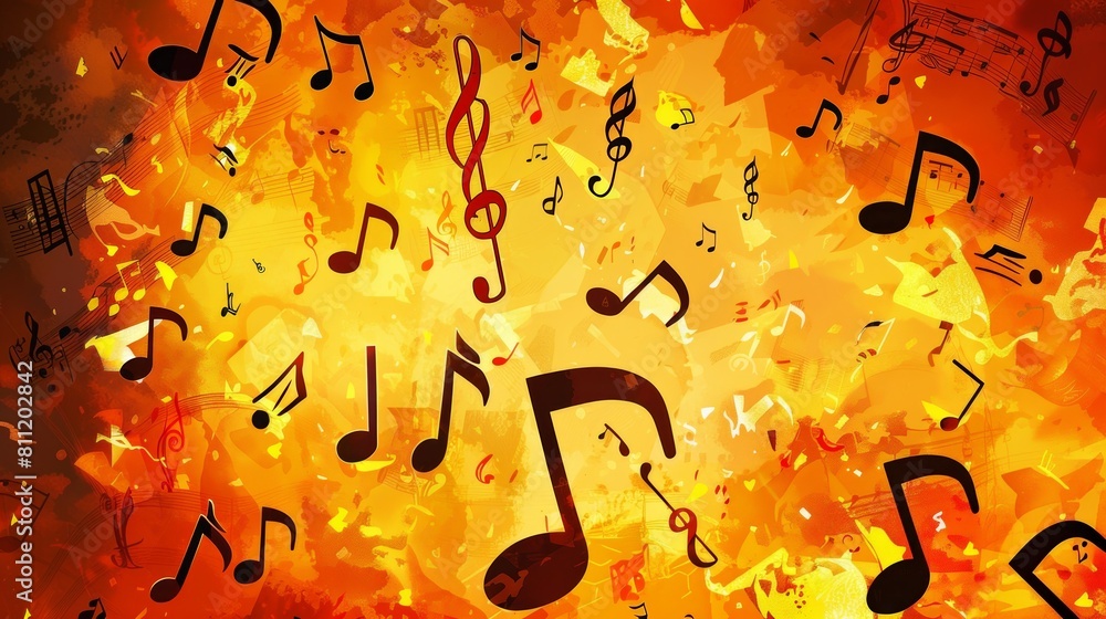 Poster A vibrant conflagration consumes a cluster of musical notes, igniting a fiery symphony in a visually captivating display of music in motion. Generative AI