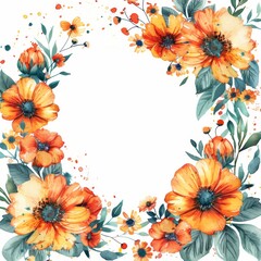 Flowers composition. Wreath made of various yellow flowers on white background. Easter, spring, summer concept. ai generated