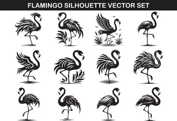 Obraz premium Flamingo Silhouette Vector Illustration set