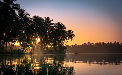 Magical morning sunrise lake view from Kavvayi island Kannur, Beautiful nature landscape scenery...