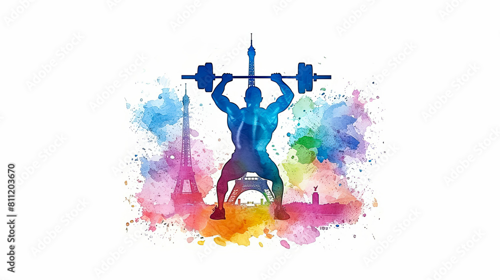 Wall mural simple line art minimalist collage illustration with a professional weightlifter performing exercise