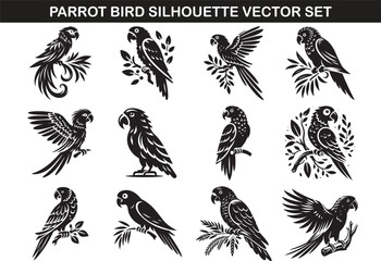 Parrot Bird Silhouette Vector Illustration set