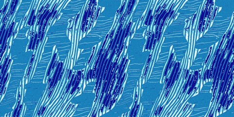 Summer blue dyed wave water pattern with broken linear stripe effect. Fresh blue underwater texture background for modern seamless nautical maritime organic style. 