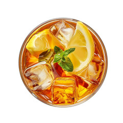 ice tea top view with mint and lemon, cold coffee, 