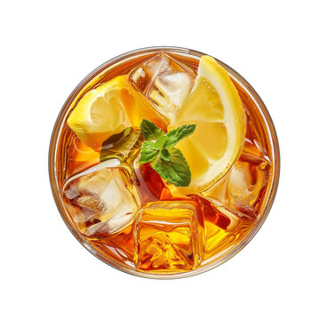 ice tea top view with mint and lemon, cold coffee, 