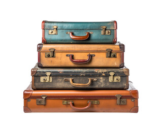 Old vintage luggage suitcases isolated on transparent background