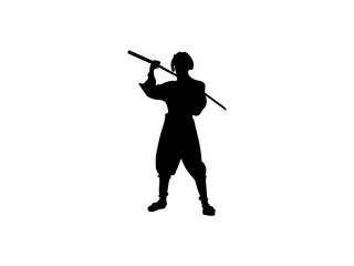 Female ninja vector. Female ninja with sword silhouette isolated white background.