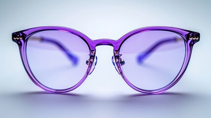 Purple sunglasses with plastic frames stand out on a clean white background