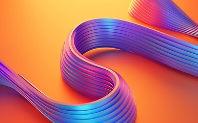 3D render of colorful Sshaped lines on orange background