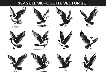 Seagull Bird Silhouette Vector Illustration set