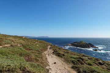 Cabo Touriñán and Cabo Finisterre in the background, Muxía, A Coruña province, Galicia, Spain