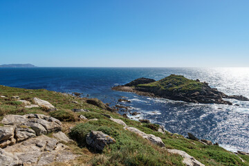 Cabo Touriñán and Cabo Finisterre in the background, Muxía, A Coruña province, Galicia, Spain