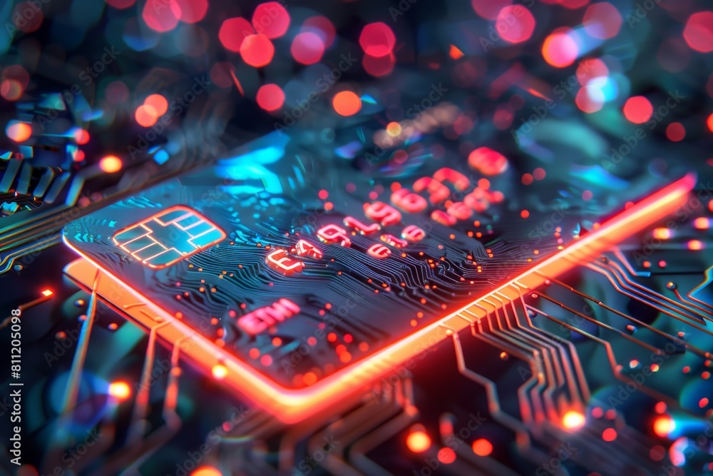 Poster detailed view of a micro processor chip showing intricate circuitry and components, a futuristic cre