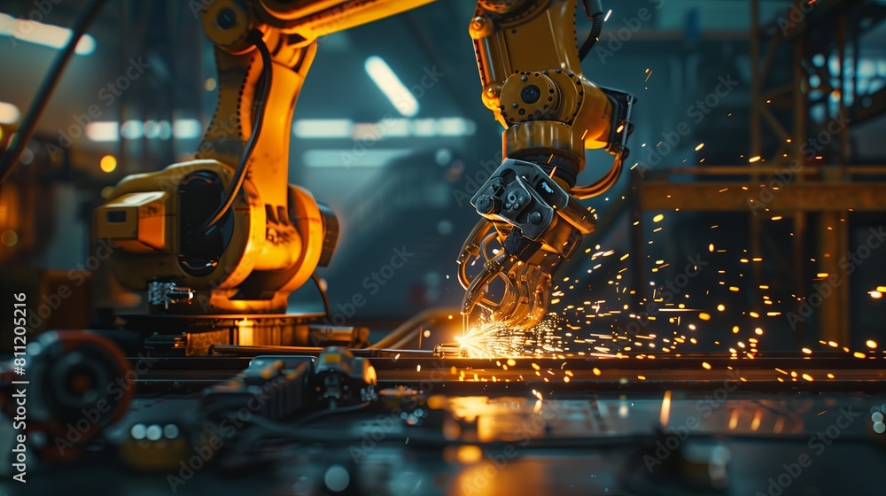 Poster advanced engineering in steel manufacturing, cnc technology and welding. high-precision tools and ro