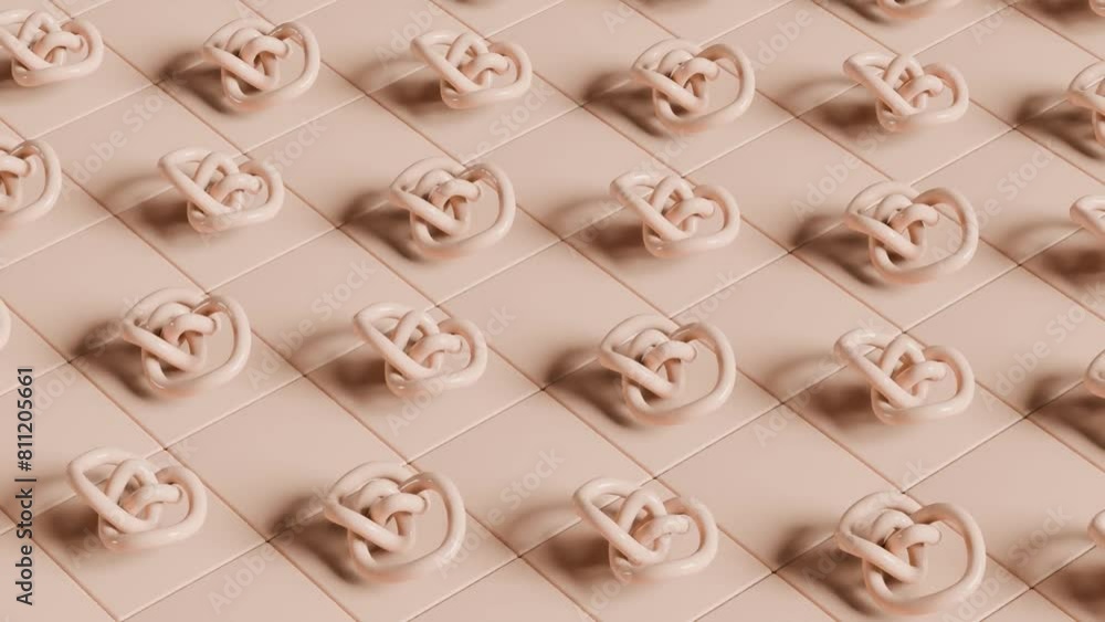 Aufkleber dynamic 3d motion graphic: peach-colored abstract knots moving in rows towards each other. modern ge
