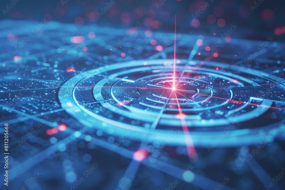 Poster dynamic blue and red abstract background featuring intersecting circles and lines for a modern artis