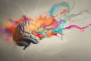 creative brain with blooming colorful dust