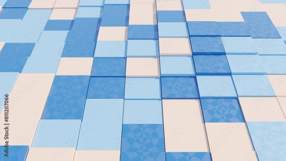 Aufkleber abstract 3d animation of dynamic surface with blue, cyan and peach cubes for modern geometric design