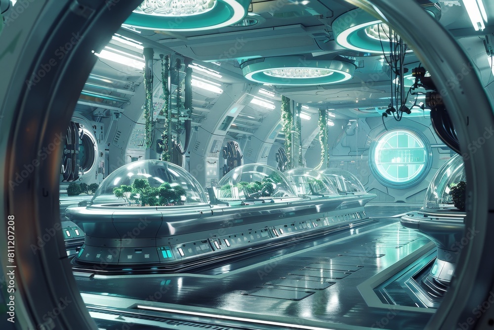 Poster high-tech facility in a futuristic sci-fi setting with advanced technology and sleek architecture, a