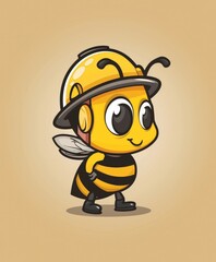 Cartoon cute bee character wearing a construction helmet in a simple design on a solid background. World Bee Day