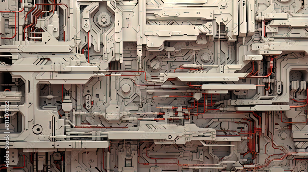 Poster background with metallic panels texture, wires and circuit. spaceship hull wall technology backgroun