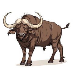 Simple clip art of an African buffalo with white horns