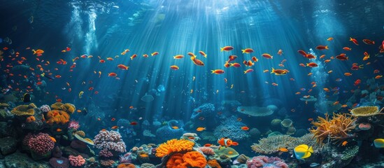 oceanic concept with fish and coral reefs aquarium