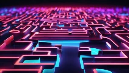 Obraz premium 3D futuristic render of neon waves in dark purple, red and golden tones. Wallpaper header for business technology presentation concept.