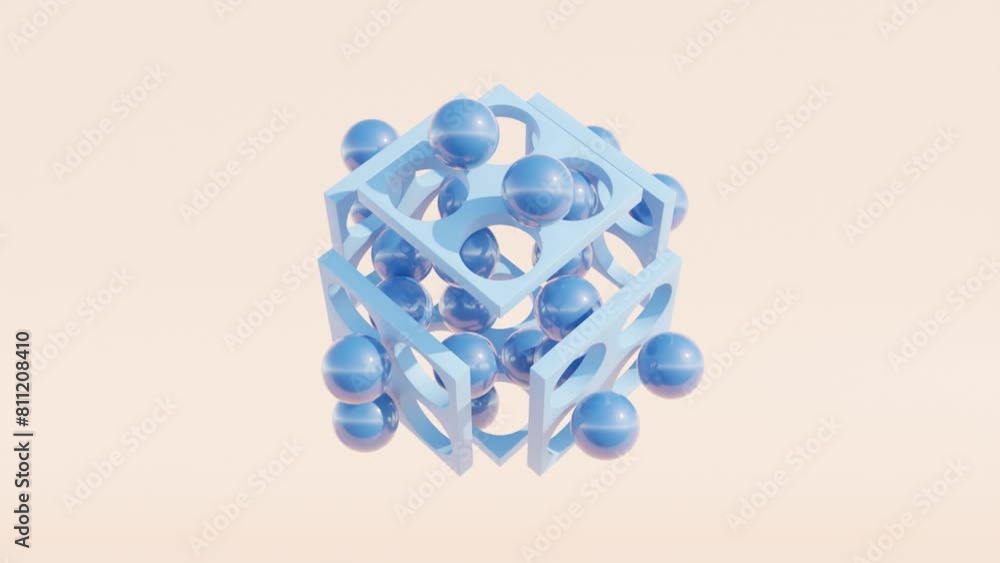 Poster cube with plates and holes: 3d abstract animation, modern geometric design, dynamic motion graphic b