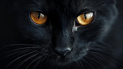 A black cat with yellow eyes staring at the camera