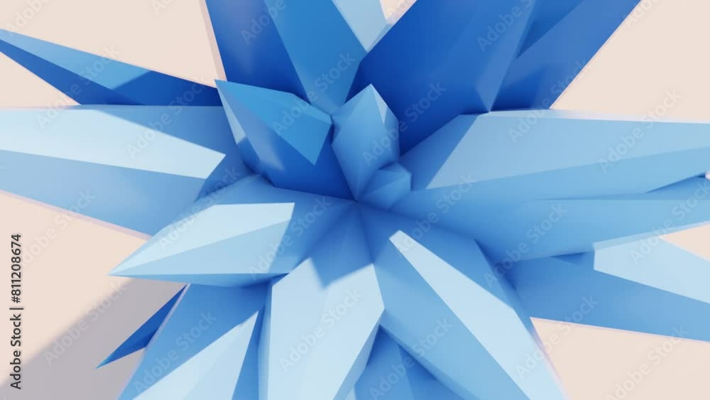 Aufkleber modern geometric animation: abstract shape with sharp peaks of blue and cyan emerging from peach sur