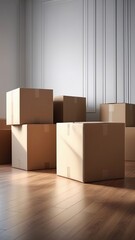 
Cardboard boxes for moving in an empty room