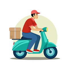 Fast pizza delivery with a man on scooter. Vector Illustration
