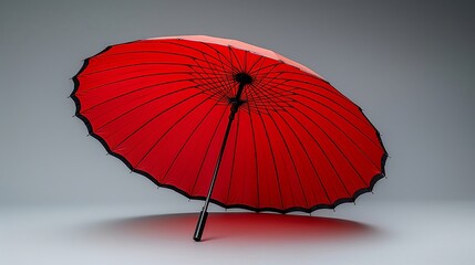A red umbrella, isolated on white, can represent shelter from rain or sun or a simple summery decoration