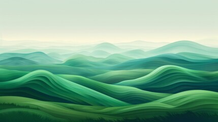 Abstract green landscape wallpaper background illustration design with hills and mountains hyper...