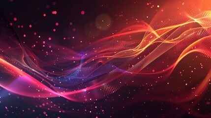 Abstract waving particle technology background. Abstract wave moving dots flow particles, hi-tech and big data background design for brochures, flyers, magazine, business card, banner. AI generation