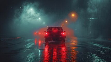 Dark street, night smog and smoke neon light. Dark background of the night city, ray of light in the dark. Gloomy dark background.