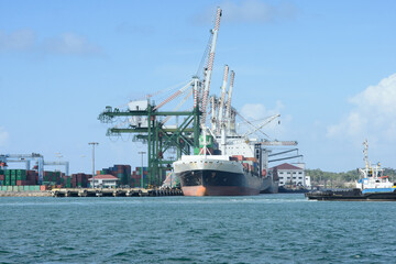 Cargo Ship Docked at Panama Port Terminal