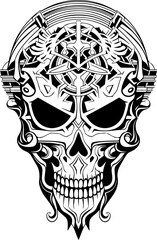 A skull with a pattern on it. Ornamental skull illustration for print.