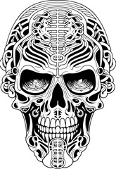 A skull with a pattern on it. Ornamental skull illustration for print.